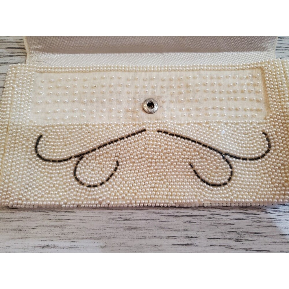Emson Off-White Beaded Evening Wear Clutch Made in Japan Vintage - Picture 3 of 9